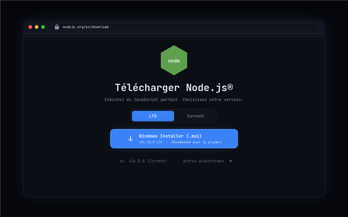 Page nodejs.org, version LTS